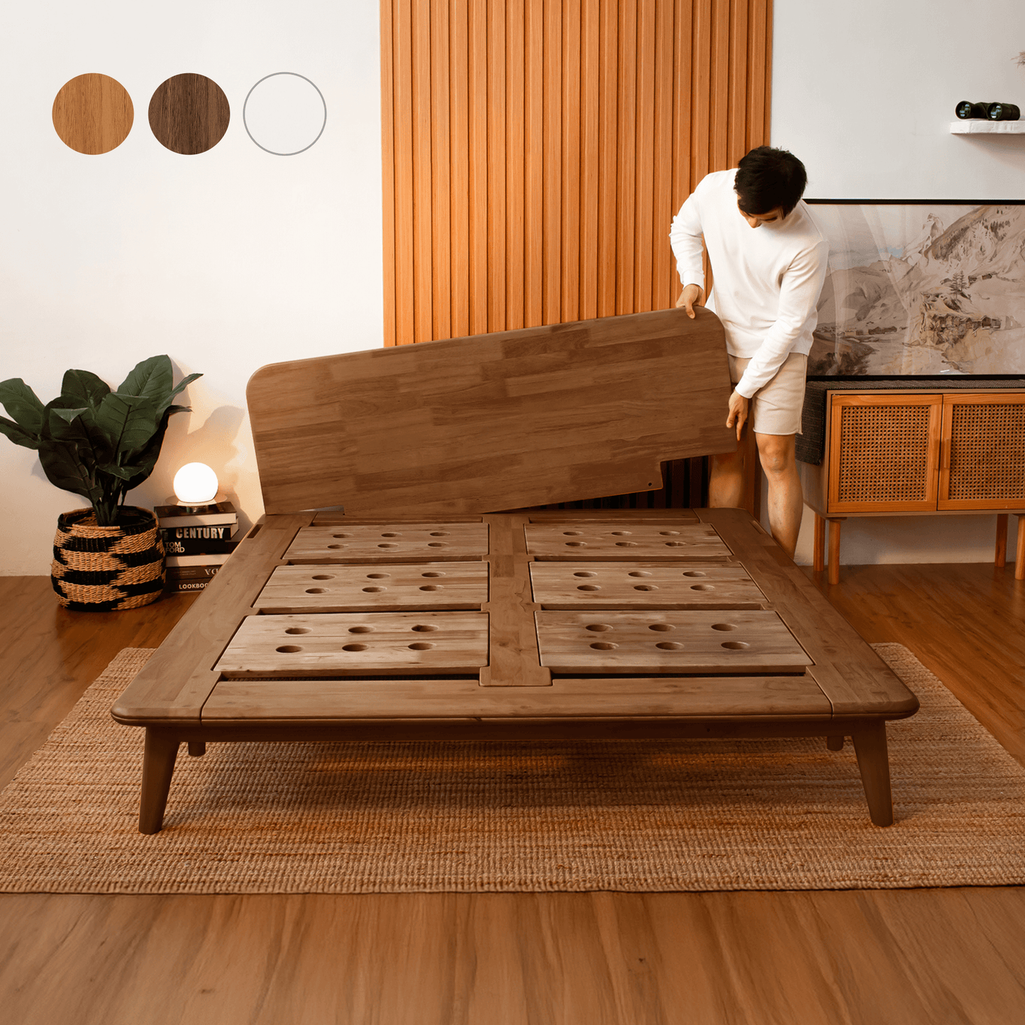 Sonno’s bed frame colour swatches include a curated selection of neutral and premium tones designed to match modern interiors. Each swatch is clearly labeled for easy comparison, offering a tactile and visual reference to help customers choose a finish that complements their space. Ideal for those seeking both aesthetic and comfort in their bedroom setup.