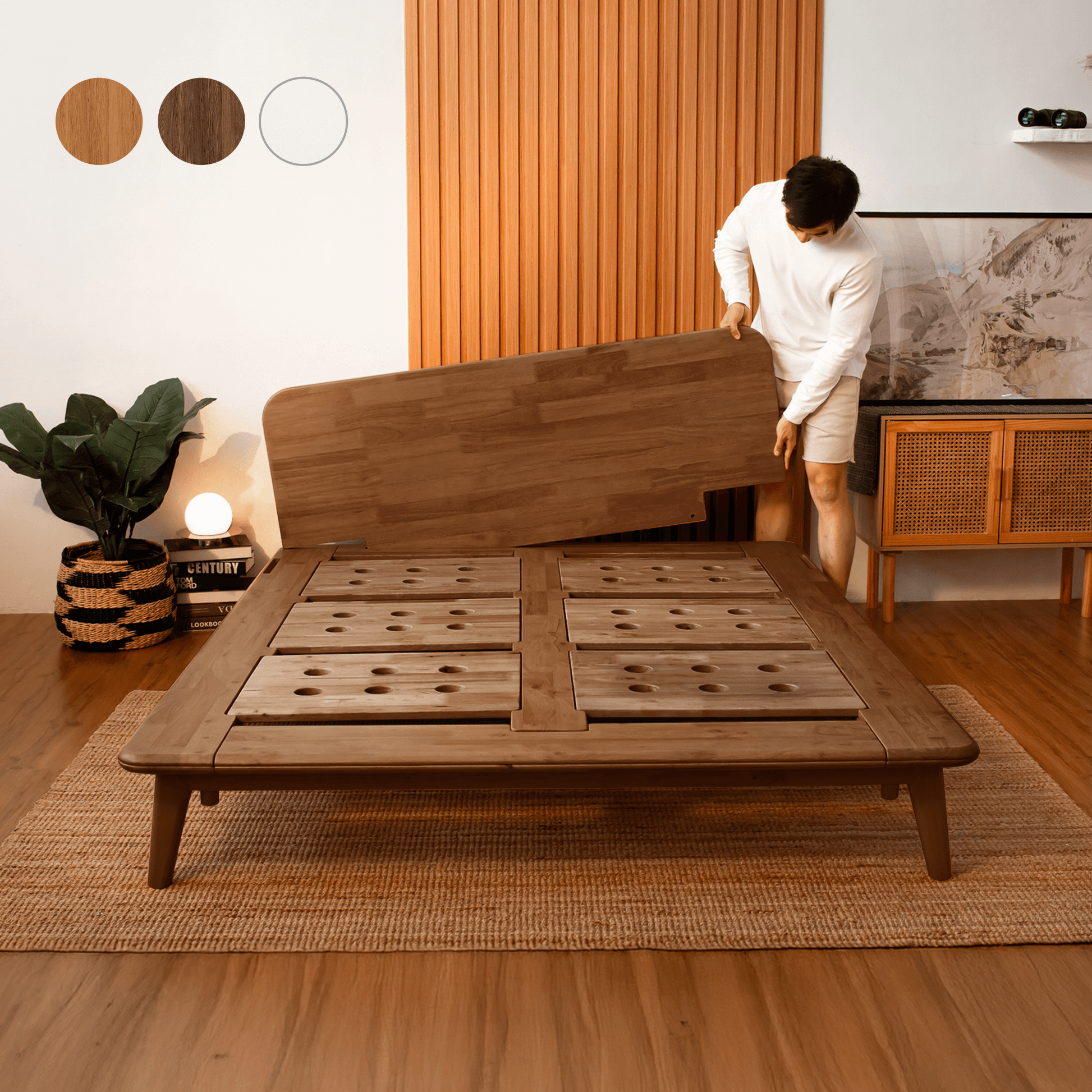 Sonno’s bed frame colour swatches include a curated selection of neutral and premium tones designed to match modern interiors. Each swatch is clearly labeled for easy comparison, offering a tactile and visual reference to help customers choose a finish that complements their space. Ideal for those seeking both aesthetic and comfort in their bedroom setup.