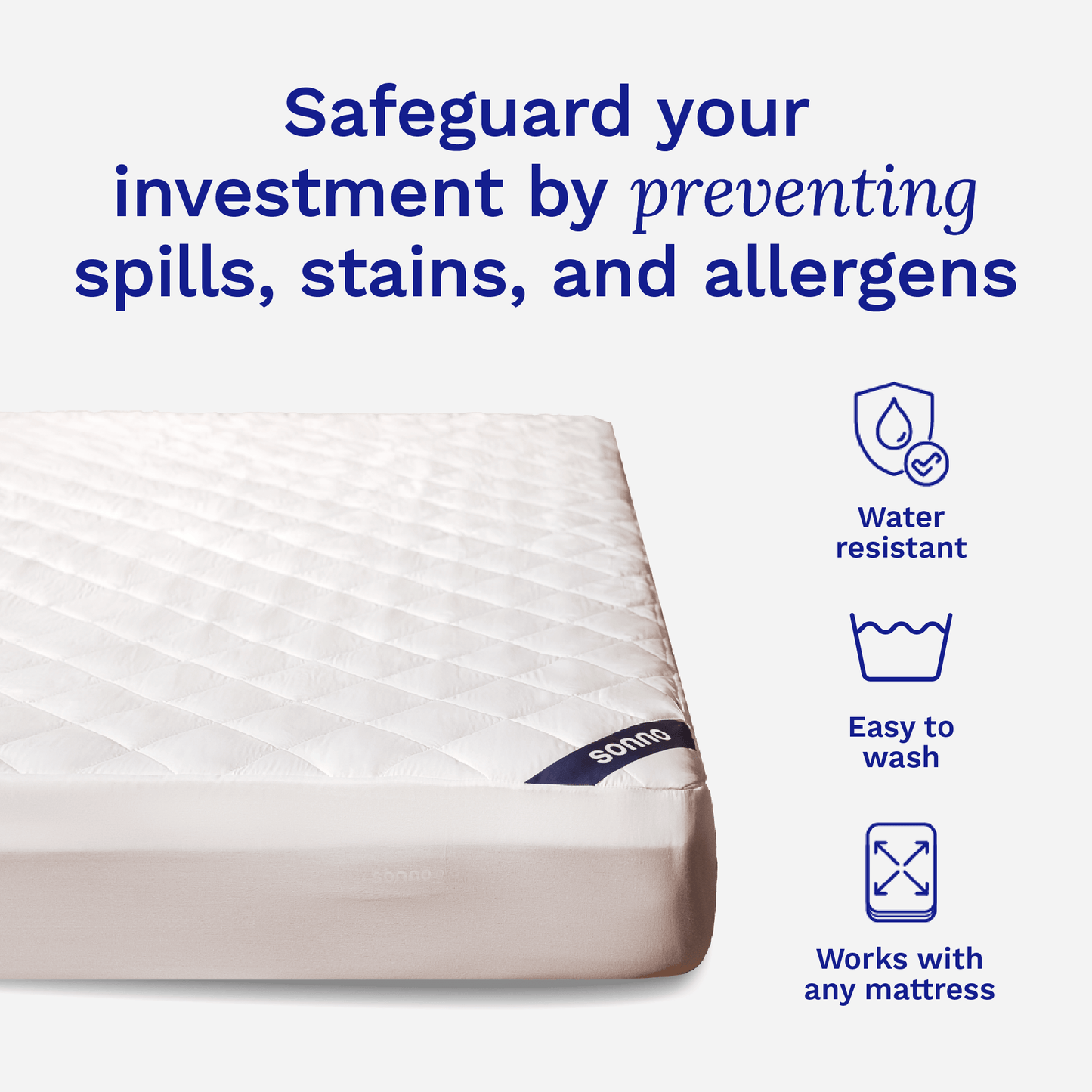 Sonno waterproof mattress protector with hypoallergenic properties for dust mite and allergen protection