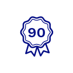 Logo featuring a blue ribbon with the number '90' prominently displayed, symbolizing a 90-day satisfaction guarantee. The design emphasizes commitment to quality and customer satisfaction against a transparent background.