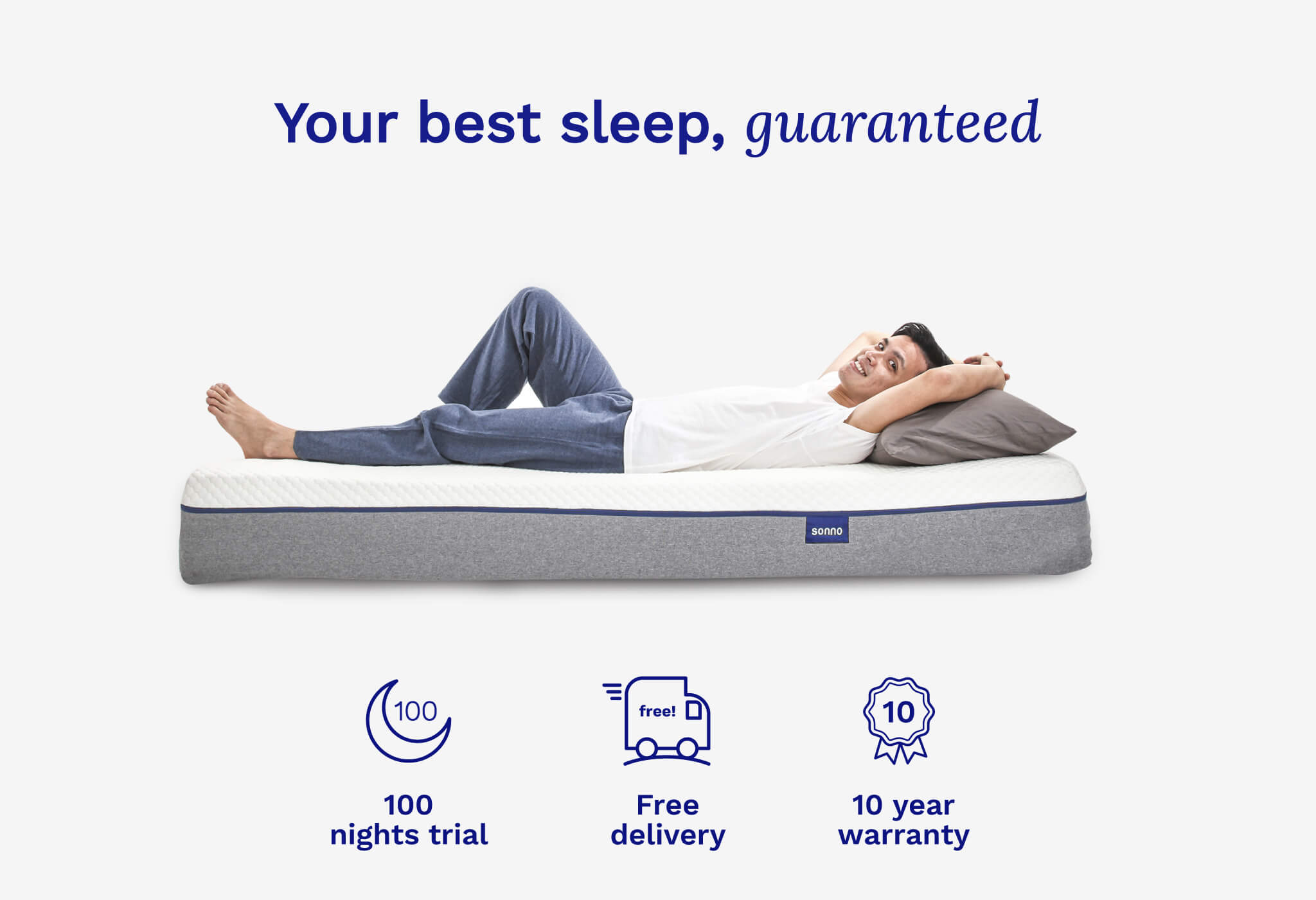 Sonno Original mattress with 100-night trial, free delivery across Malaysia, and comprehensive warranty coverage.